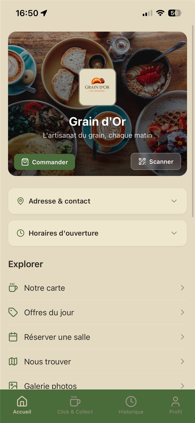Café & boulangerie — écran 1