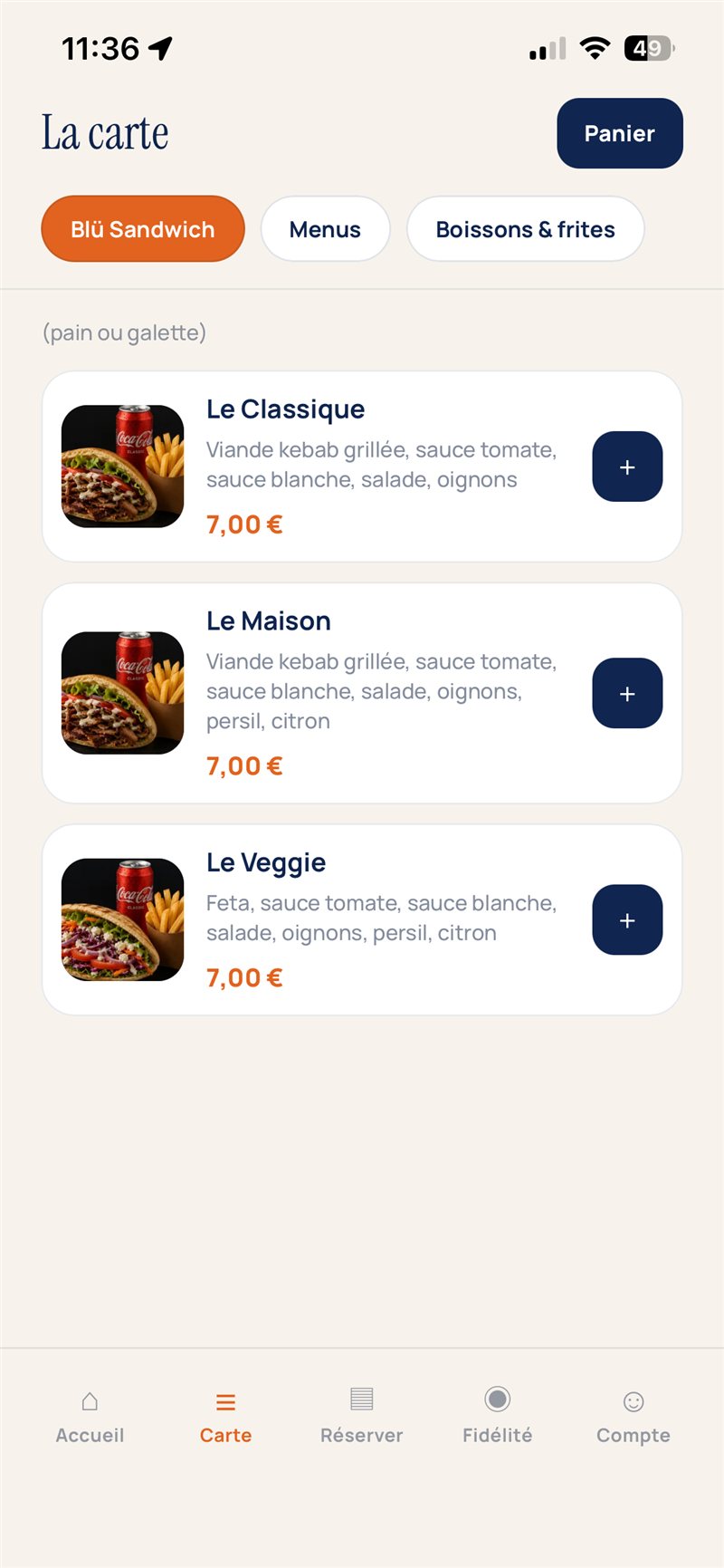 Blü Kebab — écran 1