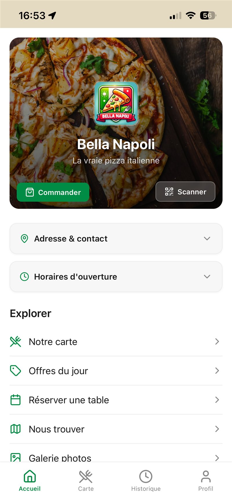 Pizzeria & restaurant — écran 1
